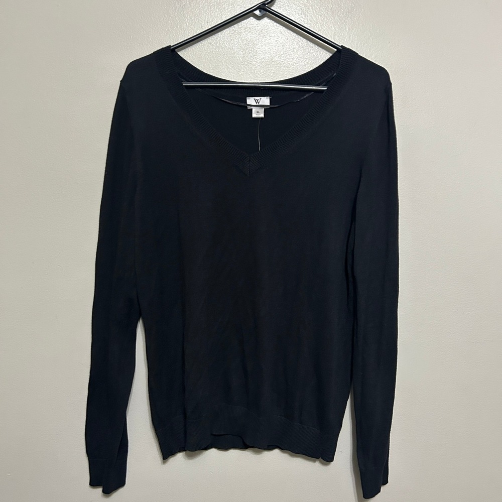 Worthington V-Neck Sweater Women XL Black NEW Cotton Rayon Lightweight Knit Top